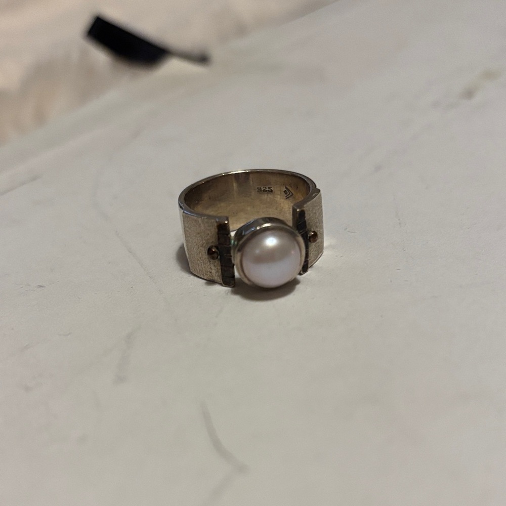 Silpada Sterling Silver Pearl Accent Band Ring - White Pearl